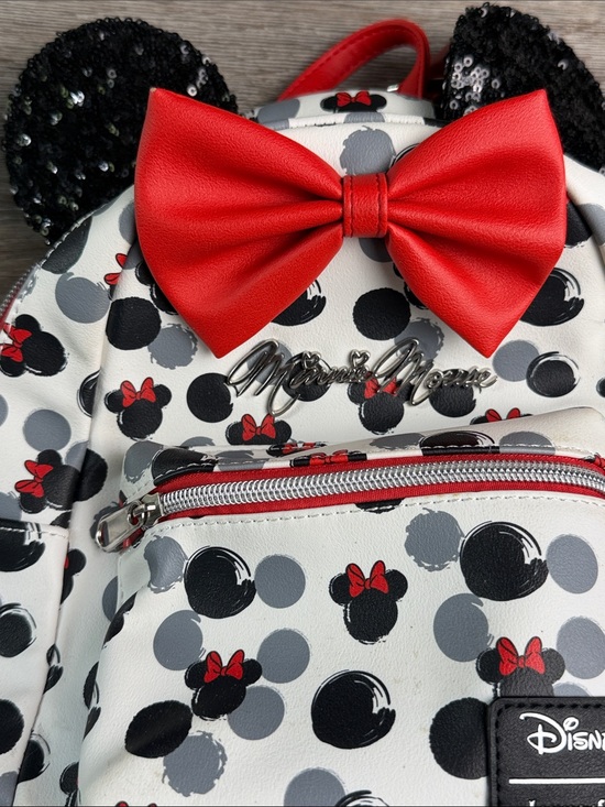 Loungefly Disney Minnie Mouse Mini Backpack Red Bow Black Sequin Ears Vegan main image 13